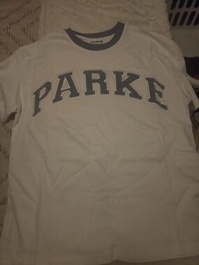 Parke White Short Sleeve Tee with Gray Collegiate Print